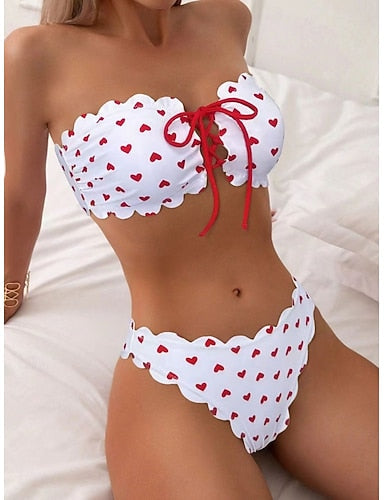 Swimwear Bikini 2 Piece Cheeky Swimsuit Slim Backless Vacation Beach Wear Heart Strapless Sleeveless Bathing Suits