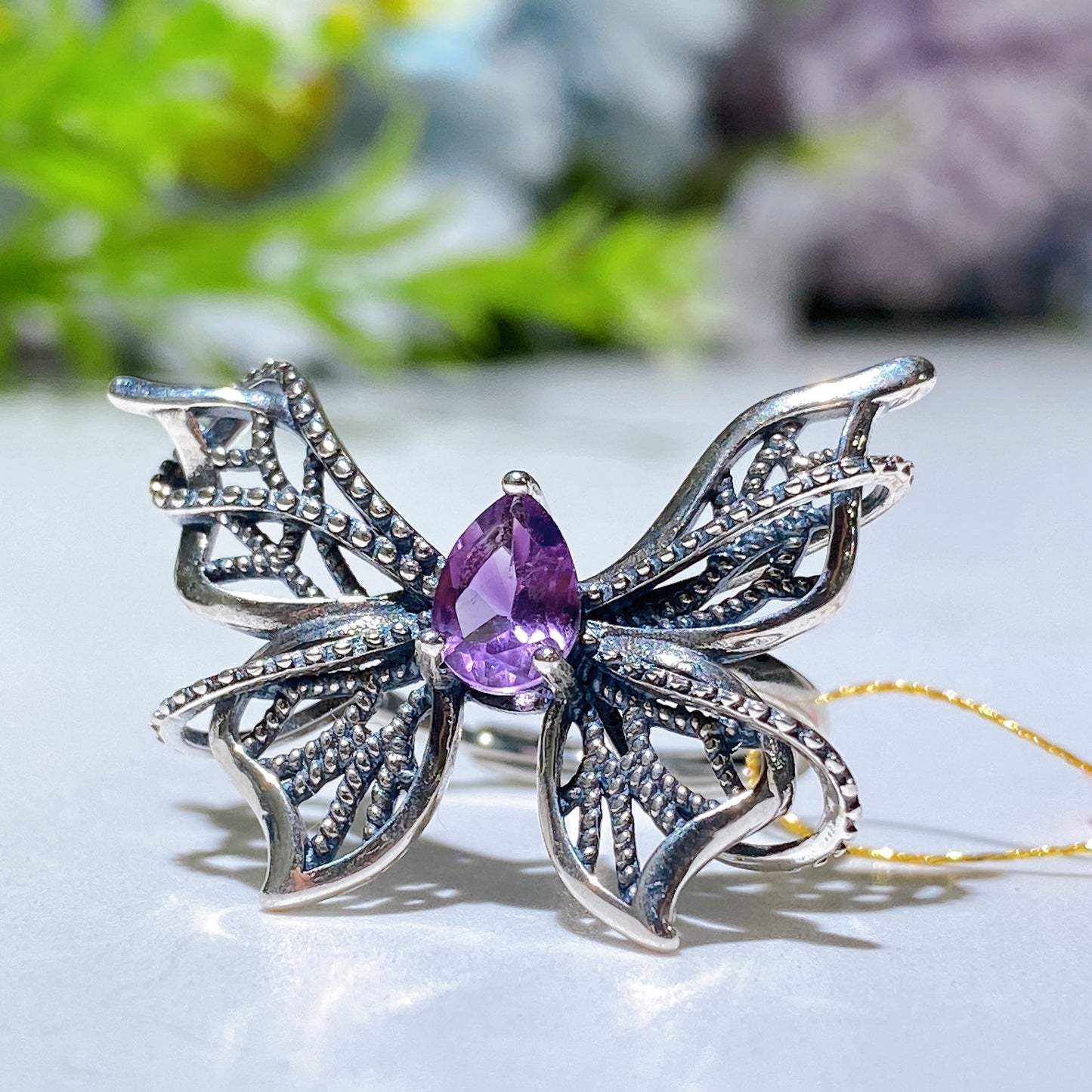 Adjustable Amethyst Crystal Healing Ring for