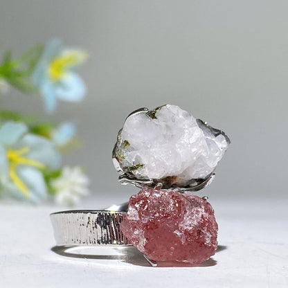 Adjustable Double Raw Crystal Stone Spiritual Ring Healing Energy
