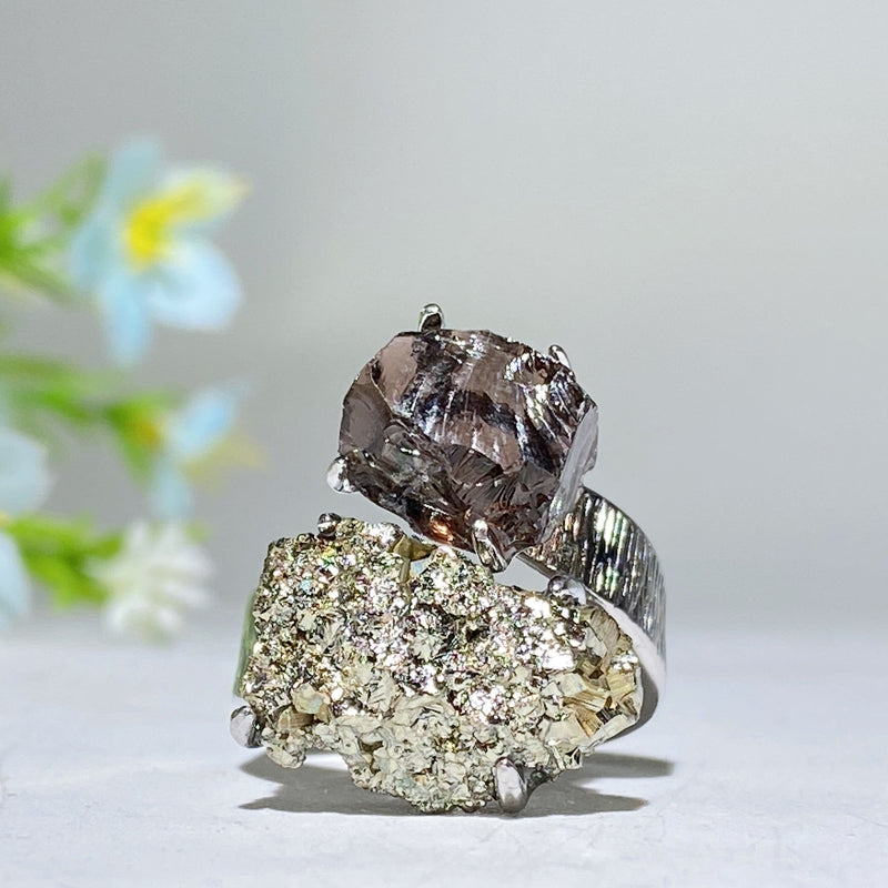 Adjustable Double Raw Crystal Stone Spiritual Ring Healing Energy