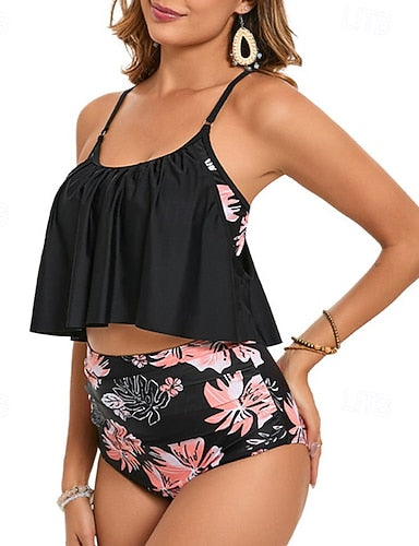 Tankini Two Piece Swimsuit Racerback Swimwear Swimwear Black Pink Breathable Quick Dry Sleeveless - Swimming Surfing Snorkeling Summer