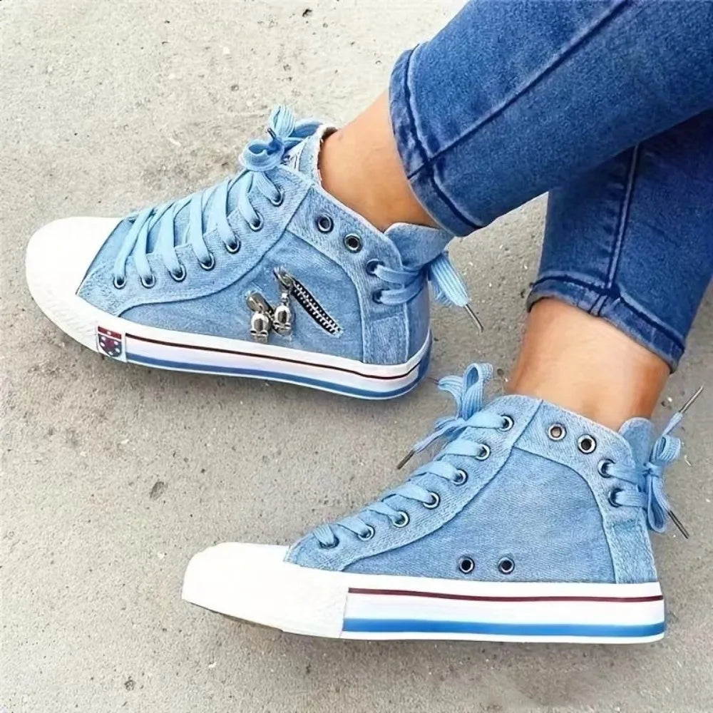 LM | Denim sneakers with white soles