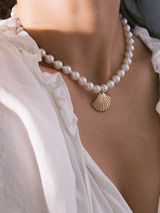 Simple Single-layer Geometric Round Bead Scallop Necklace