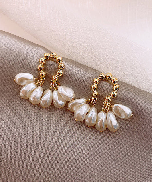 Champagne Alloy Pearl Hoop Earrings