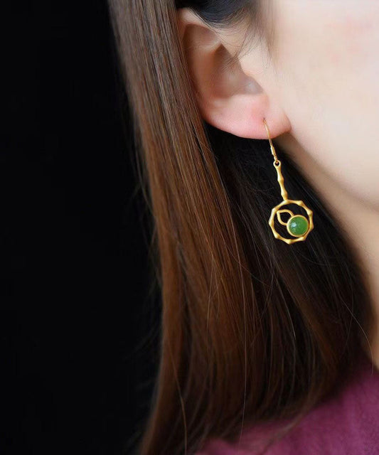 Green Sterling Silver Overgild Jade Gourd Drop Earrings