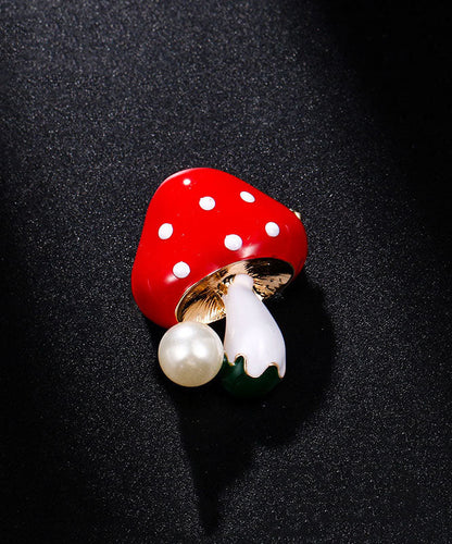 Purple Alloy Zircon Pearl Mushroom Brooches