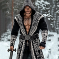 Men's Viking Tribal Pattern Jacquard Cozy Cardigan Sweater artswardrobe