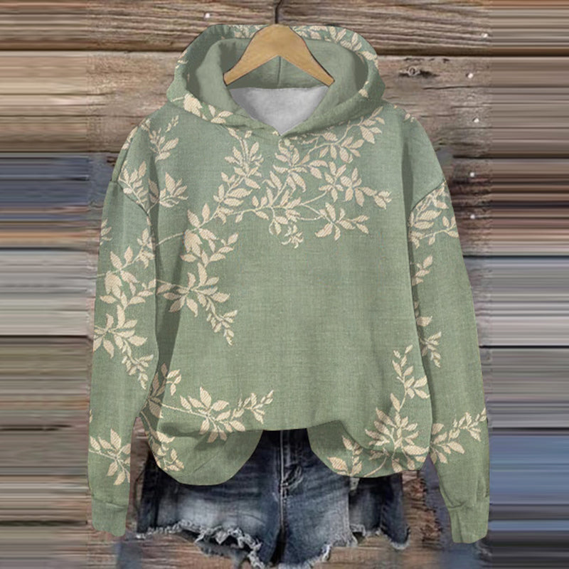 Comstylish Japanese Art Flower Print Long Sleeve Casual Hoodie