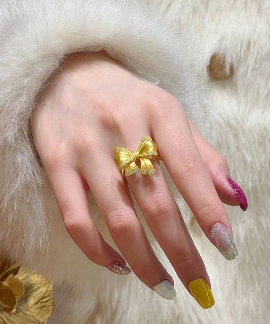 Stylish Gold 18k Gold Bow Zircon Rings