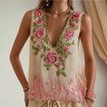 Women's Vintage Floral Embroidery Casual Sleeveless Top artswardrobe