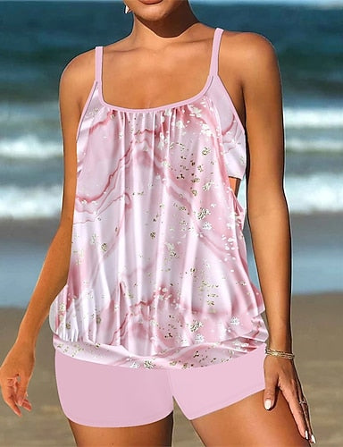 Tankini Two Piece Swimsuit Racerback Swimwear Swimwear Light Pink Black / White Breathable Quick Dry Lightweight Sleeveless - Swimming Surfing Beach Summer Spring