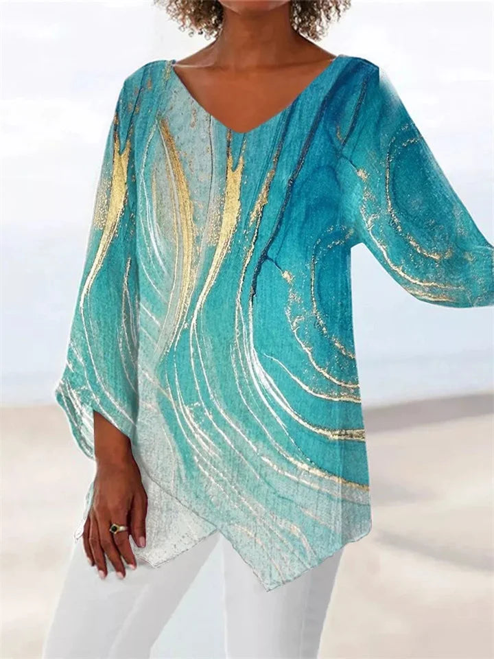 LM | Printed, loose blouse with V-neckline