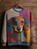 Comstylish Women's Vintage Patchwork Dog Art Print Casual Sweatshirt