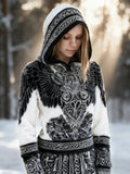 Comstylish Viking Wings Design Women's Flannel Hooded Sweatshirt