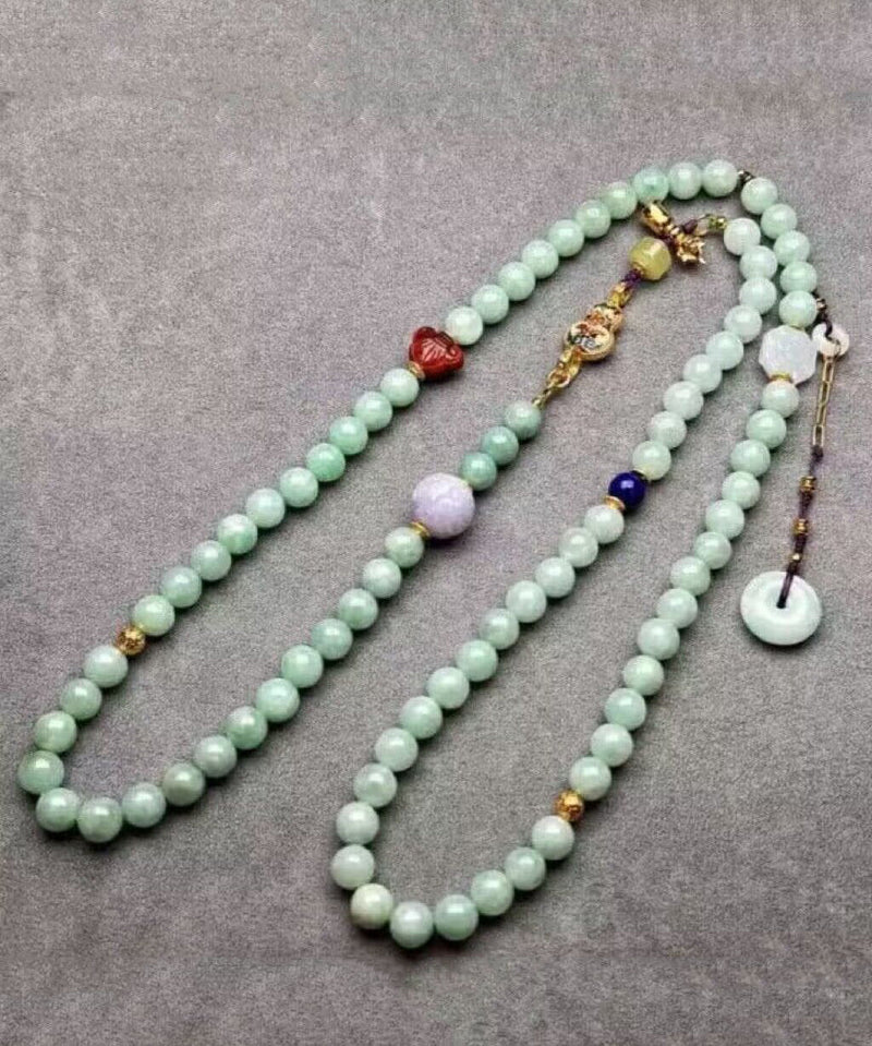 Cyan Jade Turquoise Agate Beading Tassel Sweater Lariat Necklace