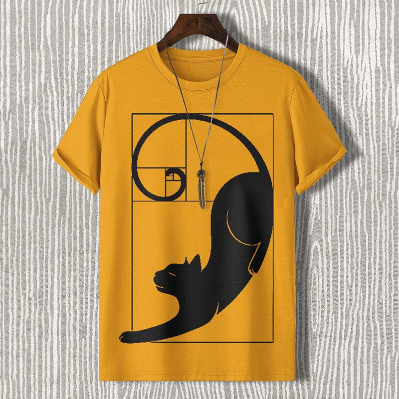 Men's Fibonacci Cat The Golden Ratio Print Casual T-shirt elevenforest