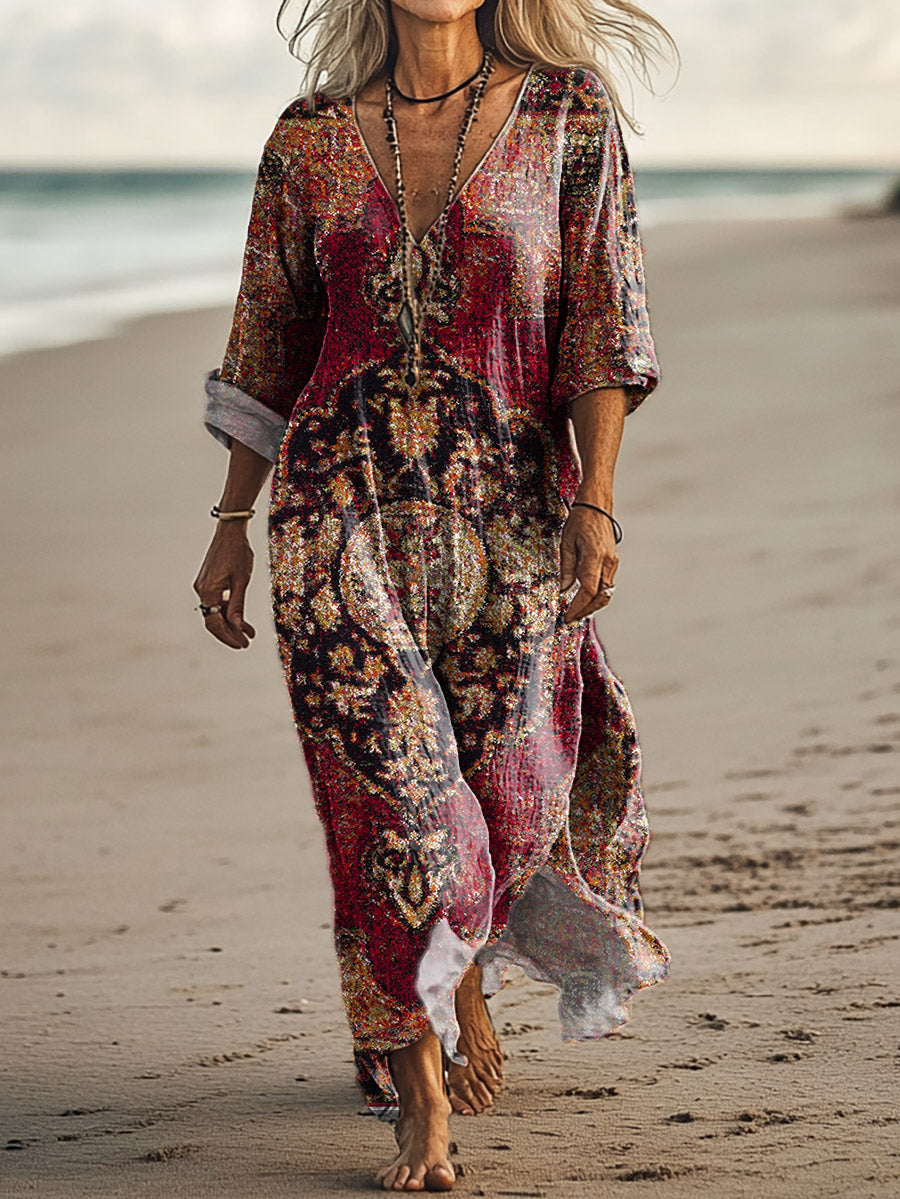 Women's Ethnic Pattern Art Print Pocket Cotton Dress