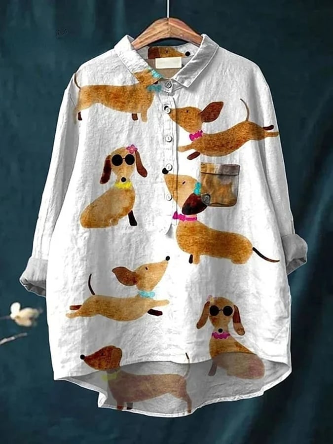 Women's Cute Dog Dachshund Art  Printed Casual Shirt