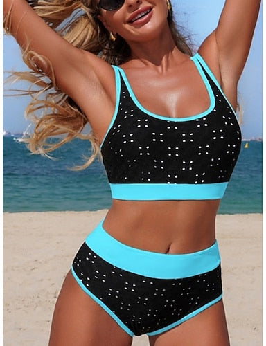 Swimwear One Piece Tankini Monokini High Waist Swimsuit Tummy Control High Waist Slim Backless Vacation Beach Wear Graphic U Neck Sleeveless Bathing Suits