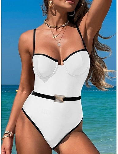 Tankini 2 Piece Swimsuit Underwire Tummy Control High Waist Slim Backless Vacation Beach Wear Color V Neck Sleeveless Bathing Suits