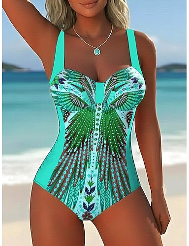 Swimwear One Piece Briefs Swimsuit Vacation Graphic Paisley V Neck Sleeveless Bathing Suits