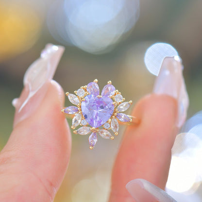 Amethyst Fleur Heart Ring