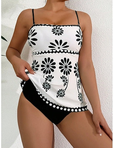 Swimwear Tankini 2 Piece Cheeky Swimsuit Tummy Control High Waist Slim Strapless Backless Vacation Beach Wear Strapless Sleeveless Bathing Suits