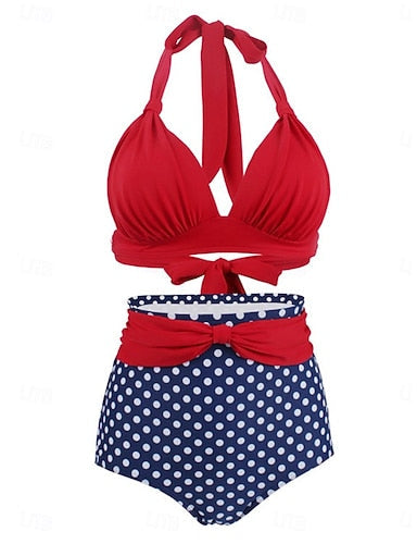 Swimwear Bikini 2 Piece Briefs Swimsuit Slim Backless Vacation Beach Wear Halter Neck Sleeveless Bathing Suits