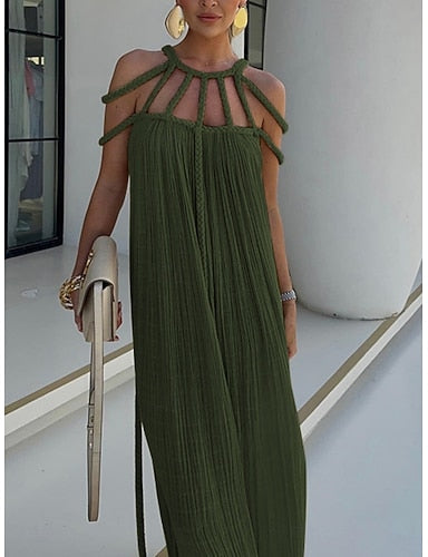 Cover Up Swimsuit Dress Cut Out Vacation Beach Wear Color Halter Neck Sleeveless Bathing Suits