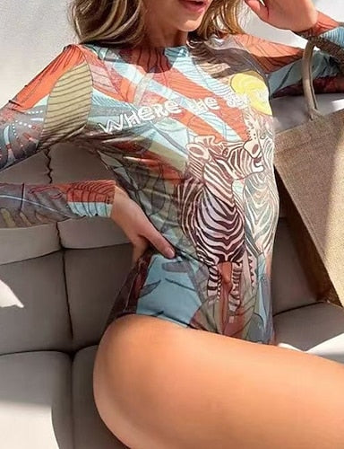 Bathing Suit Swimsuits One Pieces Elastic Long Sleeve Swimwear Surfing Beach Vacation Summer