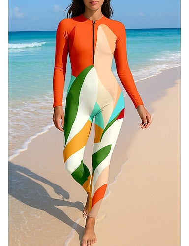 Rash Guard Full Body Swimwear Dive Skin Suit Front Zip Upf50+ Quick Dry High Elasticity Long Sleeve Swimwear Surfing Diving Snorkeling Summer