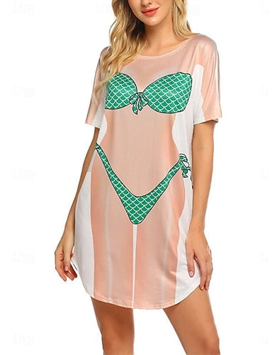 Swimdress Swimsuit Dress Vacation Beach Wear Graphic Round Neck Long Sleeve Bathing Suits
