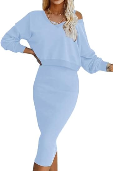 LM | Loose V-neck sweater + knitted wrap skirt set with a slim fit at the hips