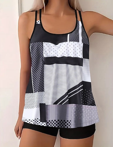 Swimwear 2 Piece Shorts Swimsuit Backless Vacation Beach Wear U Neck Sleeveless Bathing Suits