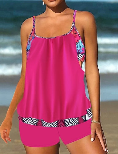 Tankini Two Piece Swimsuit Racerback Swimwear Swimwear Light Pink Black / White Breathable Quick Dry Lightweight Sleeveless - Swimming Surfing Beach Summer Spring