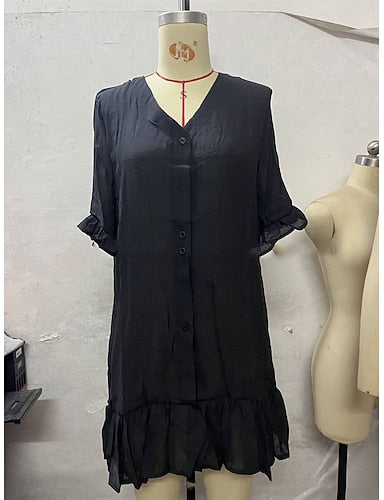 Mini Dress White Dress Beach Dress Black Dress Cover Up Classic Daily Outdoor Beach Loose Fit Plain Half Sleeve V Neck Black White Khaki Summer Spring