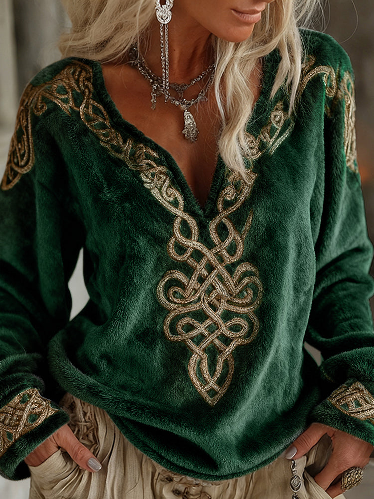 Comstylish Women's Viking Celtic Pattern Art Cozy Flannel Sweatshirt
