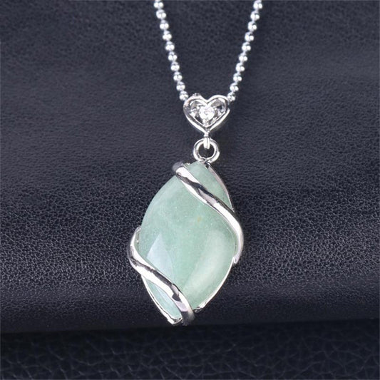 Buddha Stones Marquise Pattern Natural Crystal Stone Charm Necklace Pendant