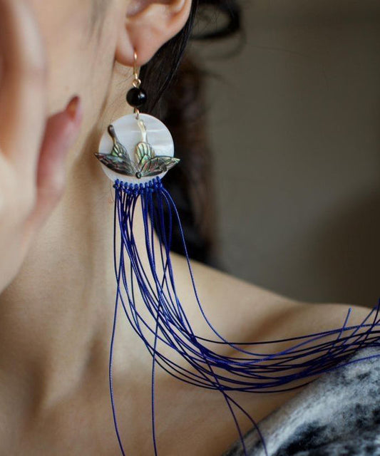 Purple Alloy Agate Shell Butterfly Tassel Drop Earrings