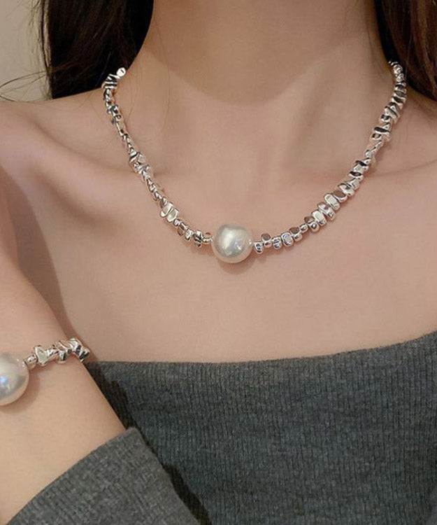 Copper Asymmetricar Geometric Pearl Necklace