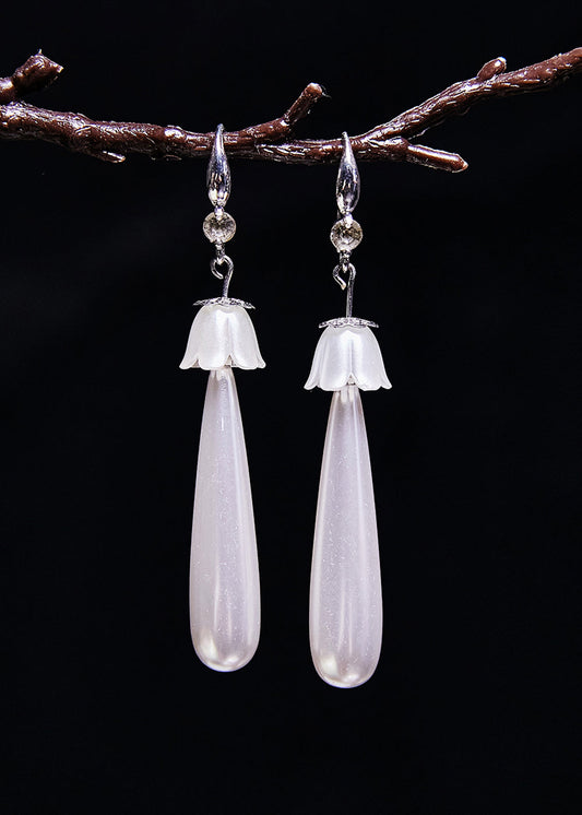White Water Droplet Pearl Drop Earrings