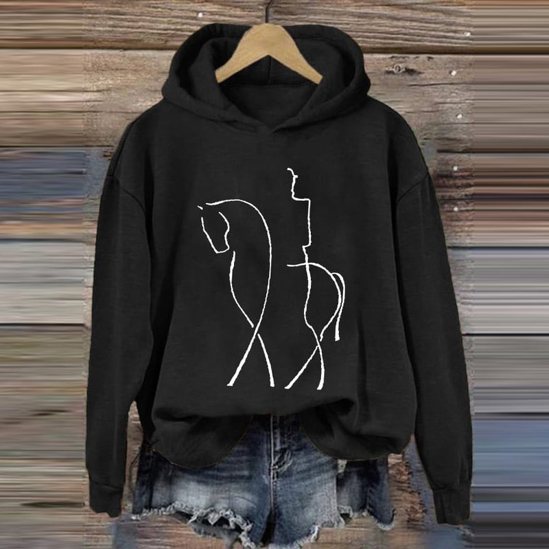 Comstylish Women's Retro Horse Girl Printed Hoodie