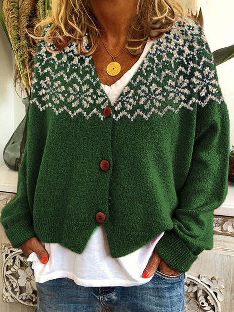 Vintage Jacquard Pattern Cozy Knit Cardigan artswardrobe