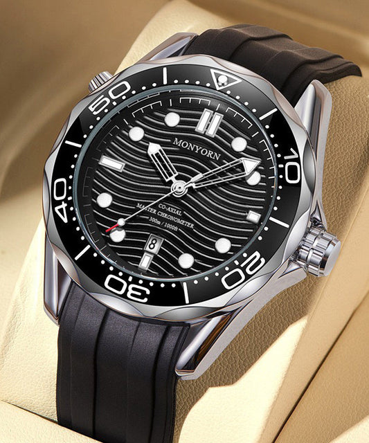 Stylish Black Metal Quartz Movement Silicone Watches