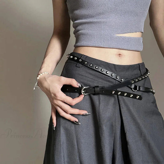 Rebellious Dark Western Double Loop Rivet Belt