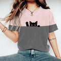 Women's Cute Black Cat Art Print T-shirt elevenforest