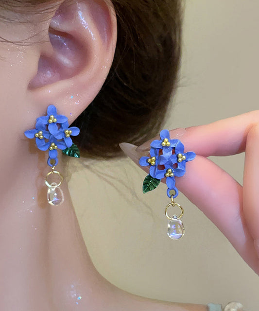 Blue Alloy Resin Baked Enamel Drop Earrings