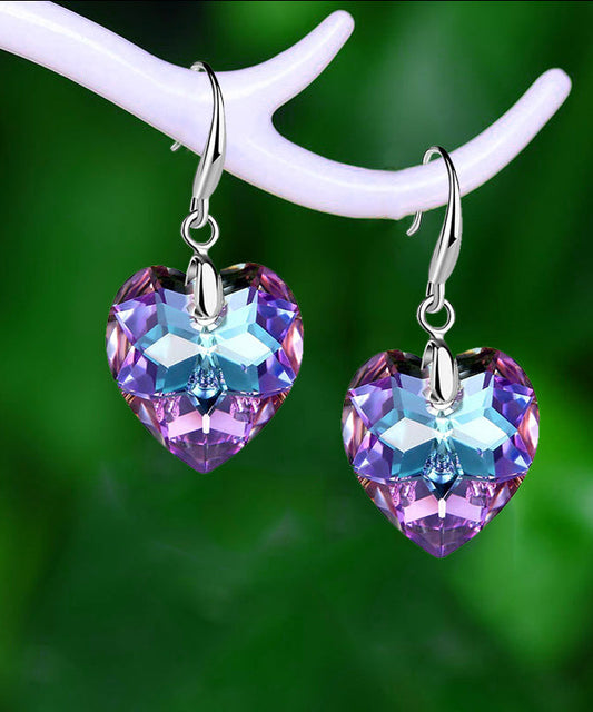 Diy Purple Love Crystal Drop Earrings