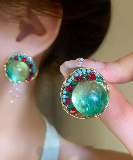 Oversize Green Alloy Colored Glaze Stud Earrings