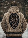 Men's Vintage Viking Style Jacquard Knit Hooded Cardigan artswardrobe